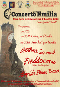 Arrockati per l'Emilia, concerto in beneficenza a San Polo dei Cavalieri(Roma) dove il ricavato sarà devoluto alle popolazioni colpite dal terremoto in Emilia Arrockati per l'Emilia, concerto in beneficenza a San Polo dei Cavalieri(Roma) dove il ricavato sarà devoluto alle popolazioni colpite dal terremoto in Emilia