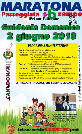 Maratona "Passeggiata a 6 Zampe" a Guidonia 1^ edizione organizzata dall'Associazione  Canidonia