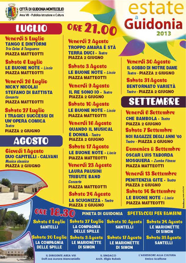 Estate Guidoniana 2013 - Calendario eventi