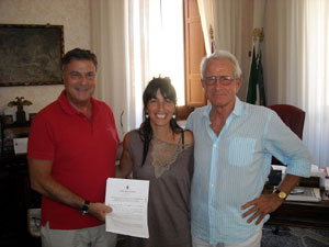 Il sindaco Sandro Gallotti, l'assessore allo Sport Laura Cerroni e il presidente della S.S. Lazio Nuoto Massimo Moroli