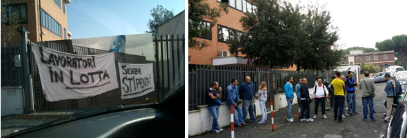 Personale della Telis S.r.l. di Roma in sciopero per il mancato pagamento degli stipendi Personale della Telis S.r.l. di Roma in sciopero per il mancato pagamento degli stipendi