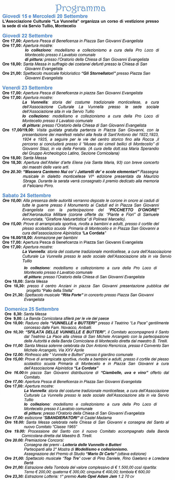 Programma festa di San Michele Montecelio