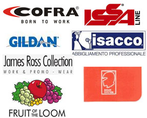 Alcuni marchi di abbligliamento per lavoro e antinfortunistica che potrete trovare presso il nostro show room: COFRA, ISSA LINE, GILDAN, ISACCO, JAMES ROSS COLLECTION, FRUIT of the LOOM